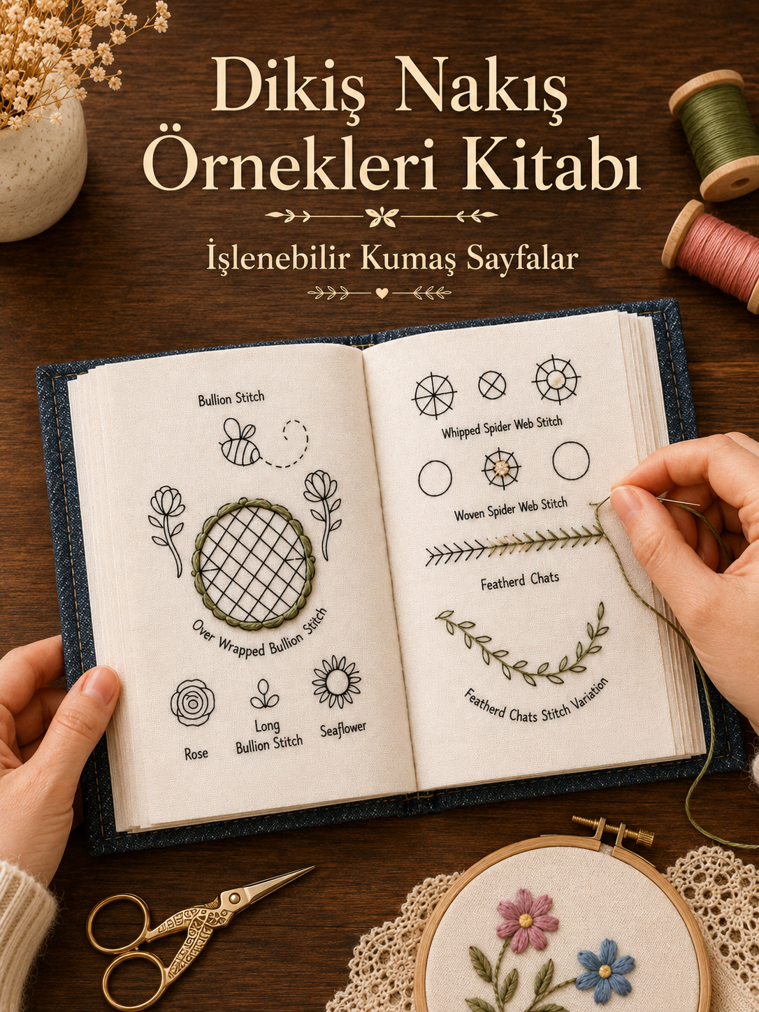 Nakış Örnekleri Kitabı, Başlangıç İçin Dikiş Kitabı, Yeni Büyük Boy Eğitici Nakış Kiti
