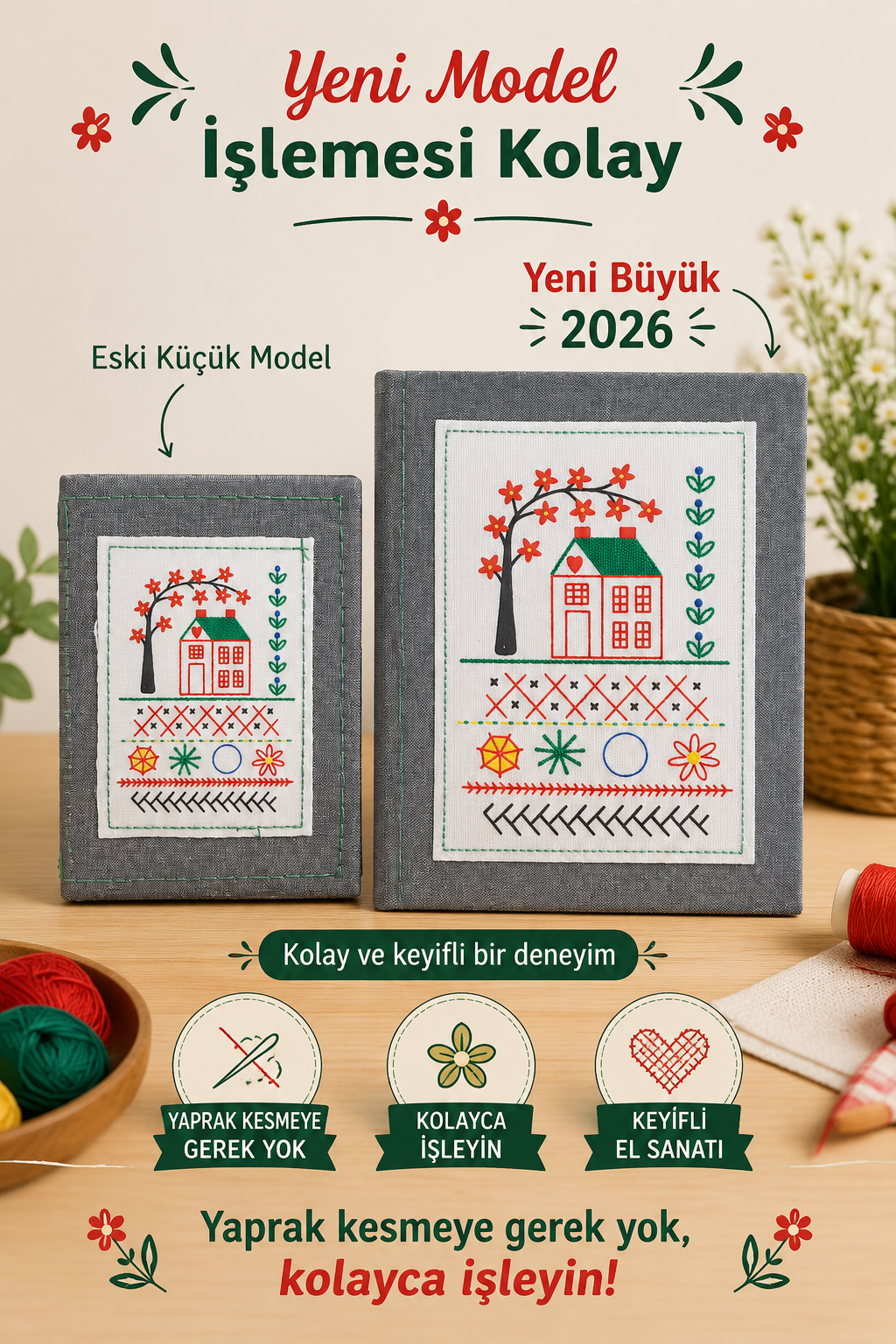 Nakış Örnekleri Kitabı, Başlangıç İçin Dikiş Kitabı, Yeni Büyük Boy Eğitici Nakış Kiti