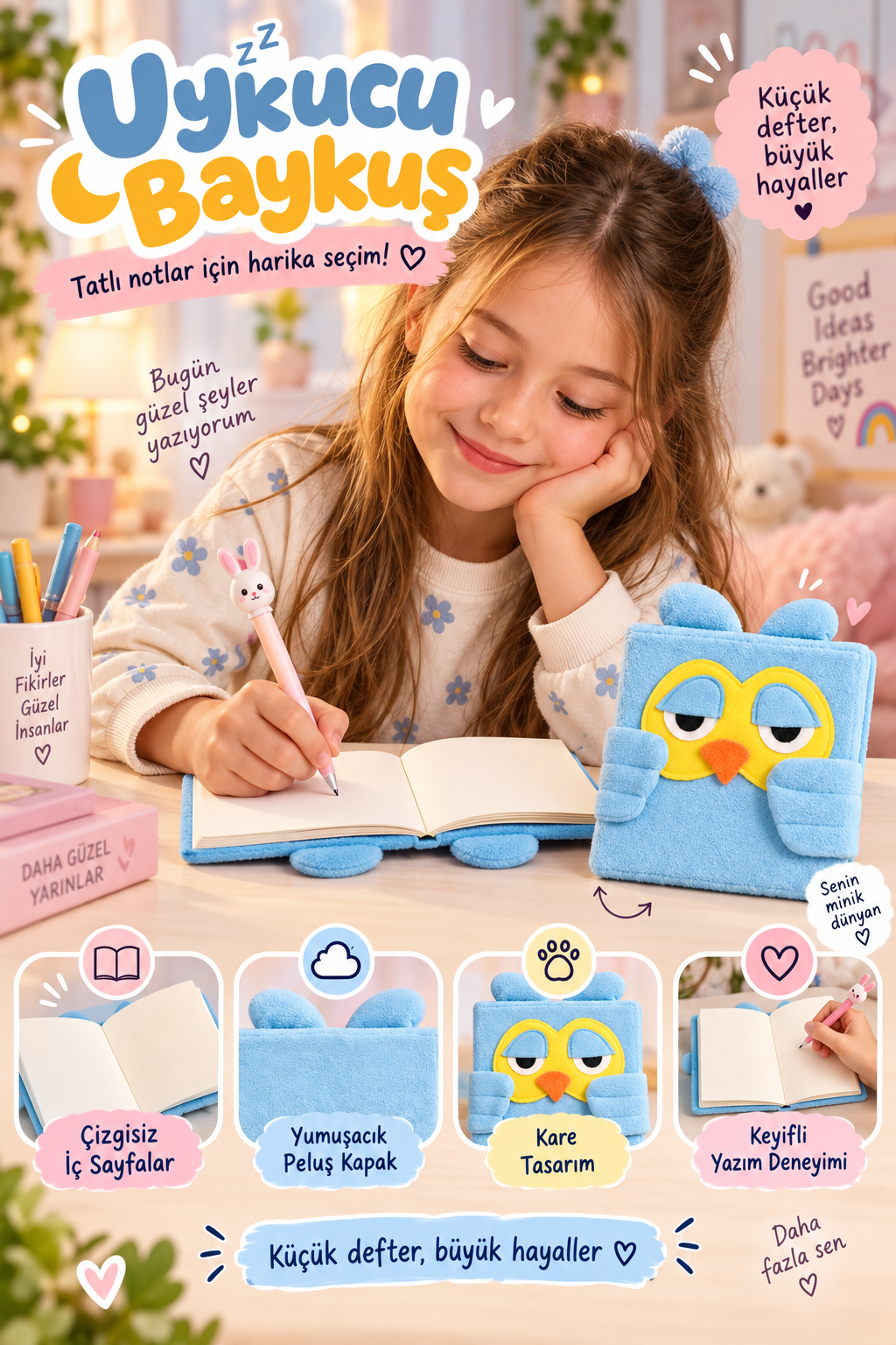 Peluş Defter Çizgisiz, Uykucu Baykuş