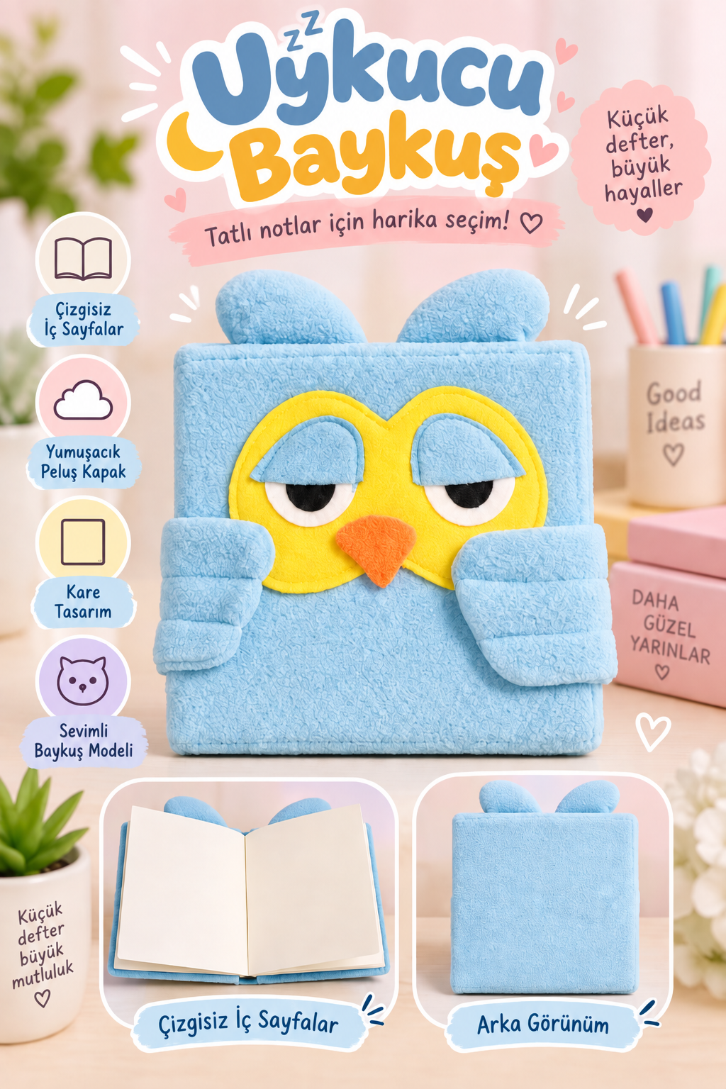 Peluş Defter Çizgisiz, Uykucu Baykuş