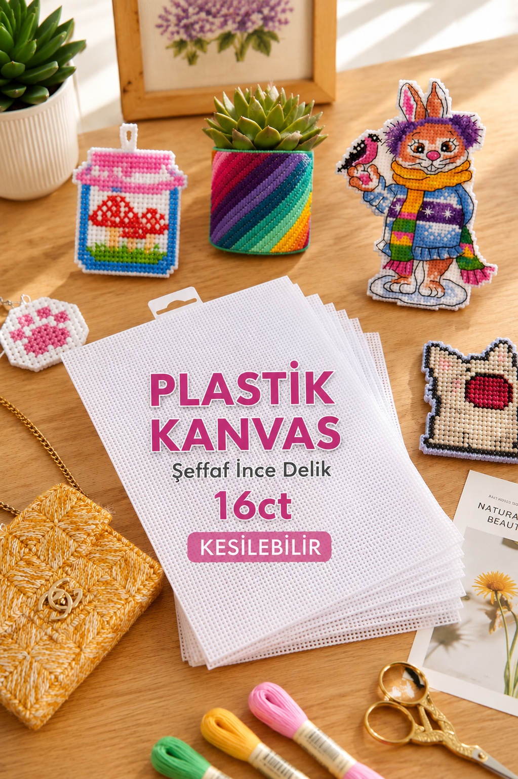 Plastik Kanvas Şeffaf İnce Delikli Kesilebilir Plastik Etamin 16ct