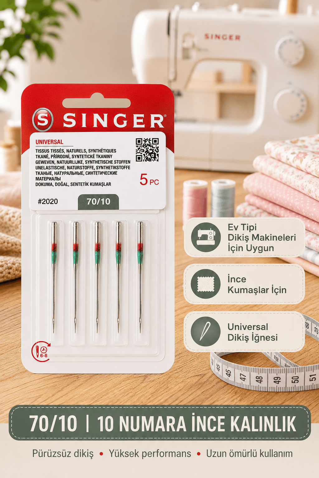 Singer 70/10 Makine İğnesi, Ev Tipi Makine İğnesi, Singer Dikiş İğnesi 2020 10 Numara