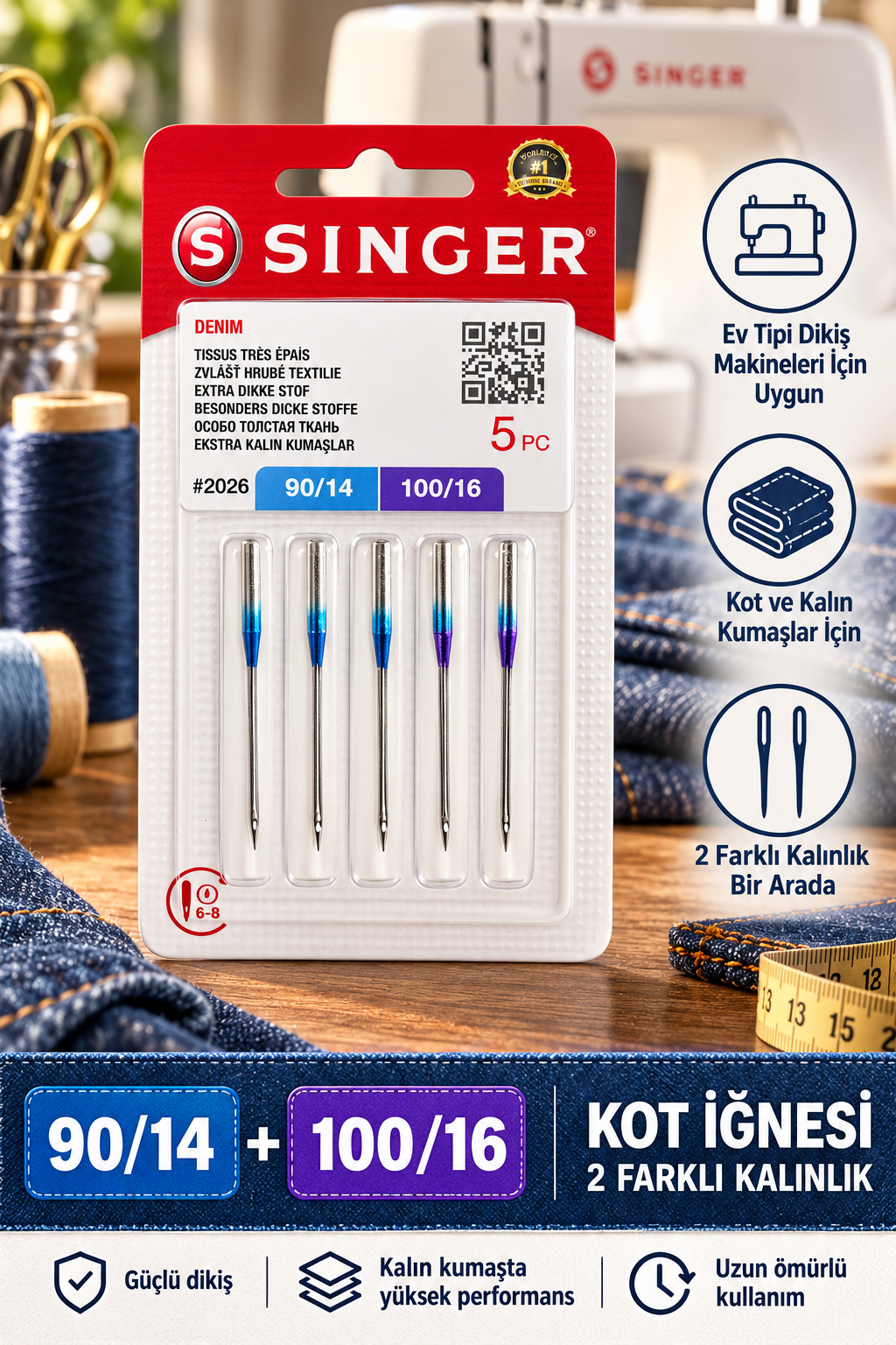 Singer Kot İğnesi 2026, Ev Tipi Makine İğnesi, Singer Dikiş İğnesi 14 ve 16 Numara
