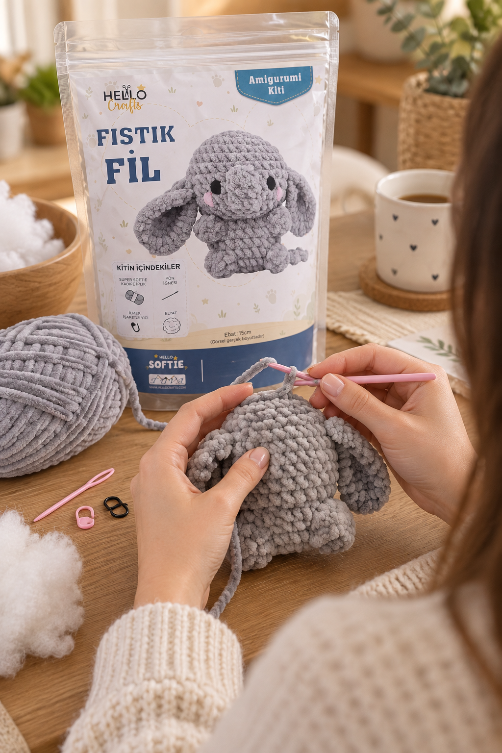 Softie Amigurumi Kiti, Fıstık Fil, 15 cm