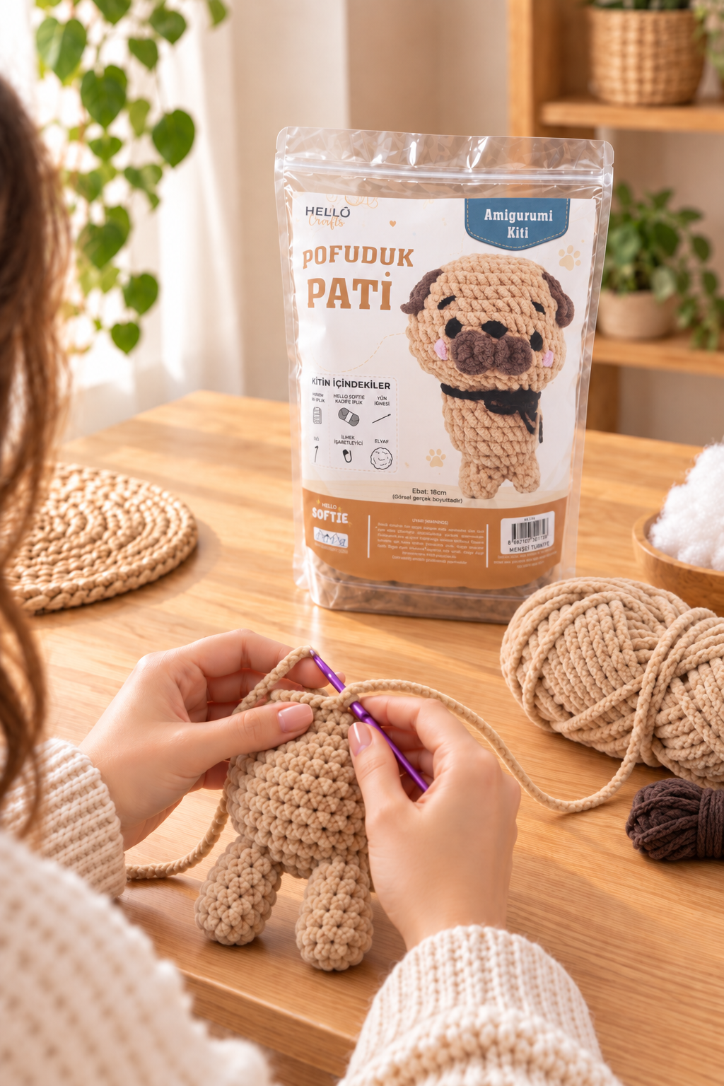 Softie Amigurumi Kiti, Pofuduk Pati, 18 cm