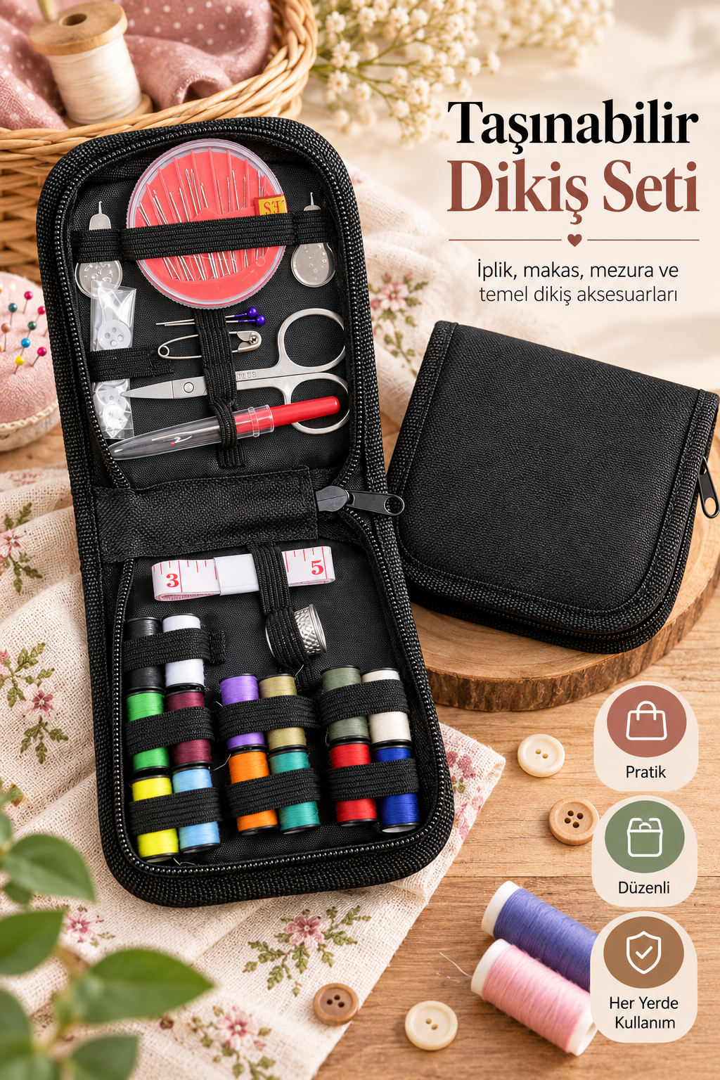 Taşınabilir Dikiş Seti Fermuarlı, Çantalı Dikiş Seti Kapsamlı