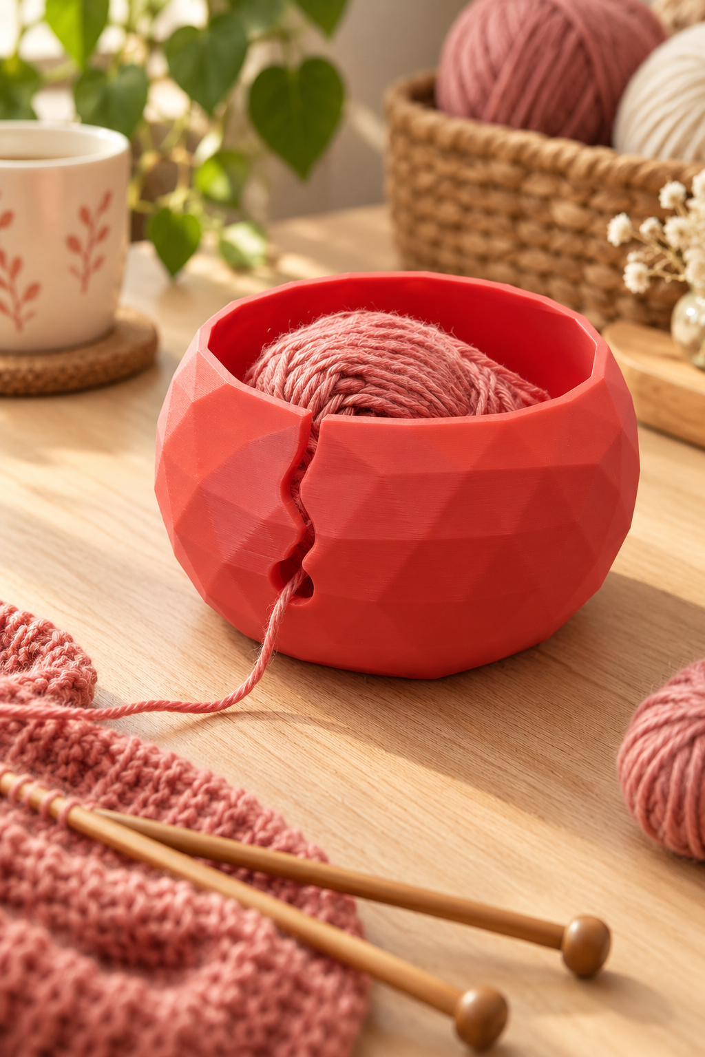 Yün Tutucu, Yarn Bowl Yumak Kasesi, İp Kılavuzlu Örgü Yumaklık, Kırmızı