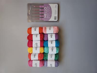 10 Adet Pastel Renkler 25 Gram Hello Koton İplik + Hello Tığ Seti