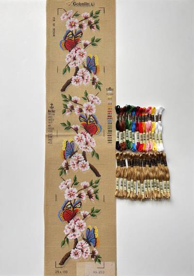 25x100 cm Kelebek ve Çiçek Desenli DMC Muline İplikli Goblen Kiti