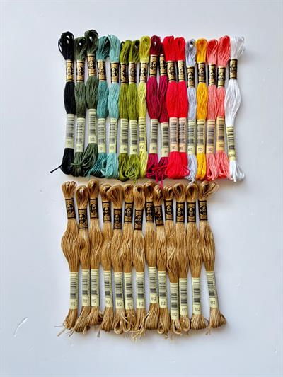 25x100 cm Kırmızı Çiçek Desenli DMC Muline İplikli Goblen Kiti