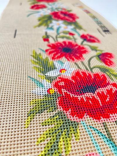 25x100 cm Kırmızı Çiçek Desenli DMC Muline İplikli Goblen Kiti