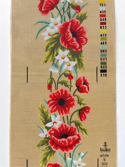 25x100 cm Kırmızı Çiçek Desenli DMC Muline İplikli Goblen Kiti