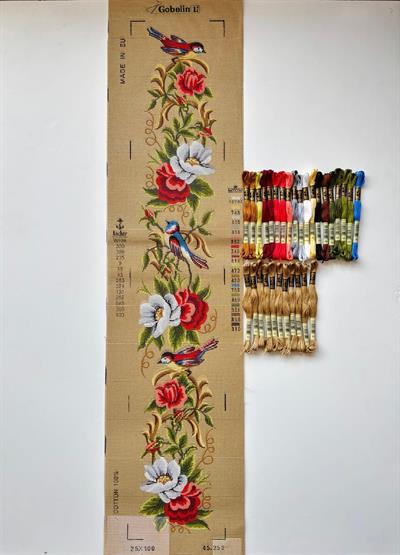 25x100 cm Kuş ve Çiçek Desenli DMC Muline İplikli Goblen Kiti