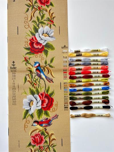 25x100 cm Kuş ve Çiçek Desenli DMC Muline İplikli Goblen Kiti
