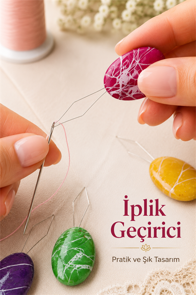 3lü İğneden İplik Geçirme Aparatı, Dekoratif Taş Görünümlü İğneye İplik Geçirici