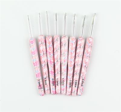 8li Tığ Seti - Pembe Desenli