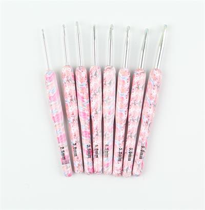 8li Tığ Seti - Pembe Desenli