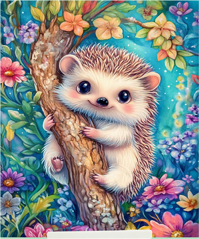Elmas Boyama Puzzle Kit, Ağaca Sarılan Kirpi 21x25 cm Mozaik