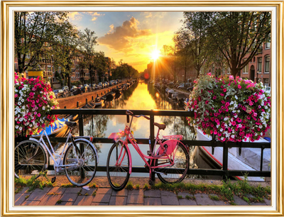 Elmas Boyama Puzzle Kit, Amsterdam Kanalında Bisikletler 50x65 cm Mozaik