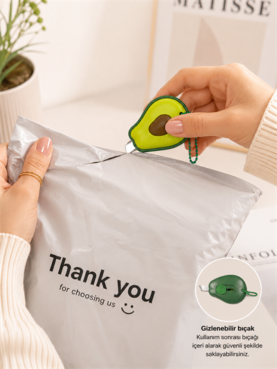Avokado Mini Paket Açıcı | Gizlenebilir Bıçaklı Anahtarlıklı Koli ve Kargo Açıcı | Mini Maket Bıçağı | 5x4 cm