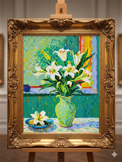 Boncuk İşleme Kiti  30 x 40 Vazodaki Zambak 