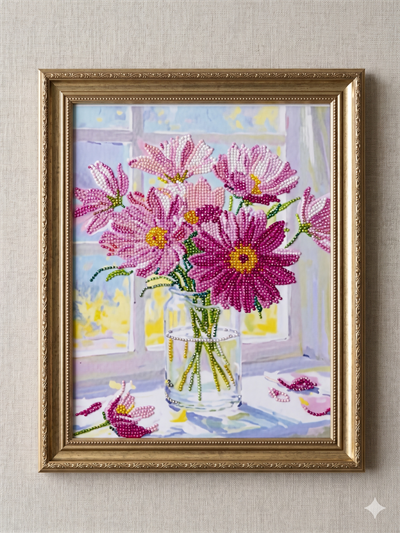 Boncuk İşleme Kiti  30 x40 Cam Vazodaki Çiçek 