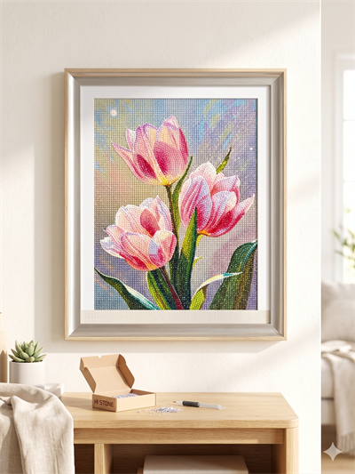 Boncuk İşleme Kiti  30 x40 Pembe Laleler