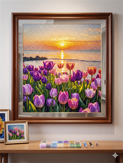 Boncuk İşleme Kiti 50 x 40 Gün Batımında Laleler