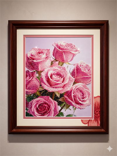 Boncuk İşleme Kiti 50 x 40 Pembe Güller