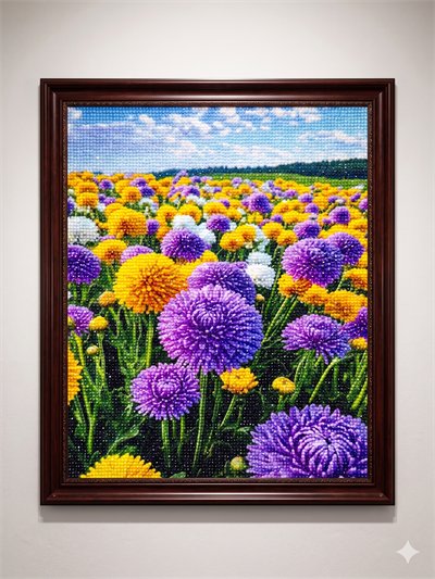 Boncuk İşleme Kiti 50 x 40 Renkli Çiçek Tarlası