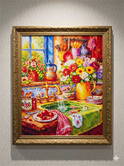 Boncuk İşleme Kiti 50 x 65 Çiçekli Mutfak 
