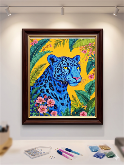 Boncuk İşleme Kiti 50 x 65 Mavi Leopar