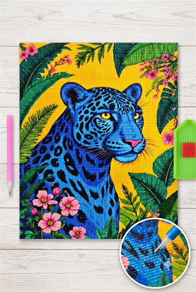 Boncuk İşleme Kiti 50 x 65 Mavi Leopar