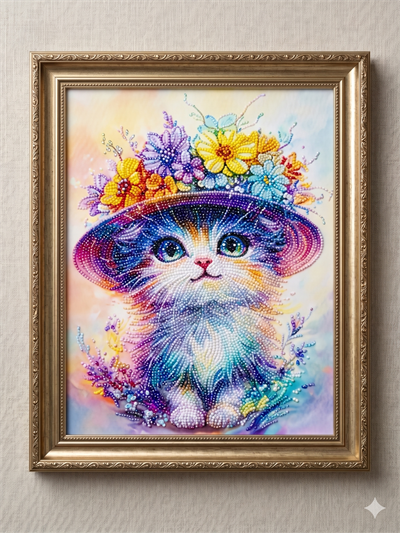 Boncuk İşleme Kiti 50 x 65 Şapkalı kedi