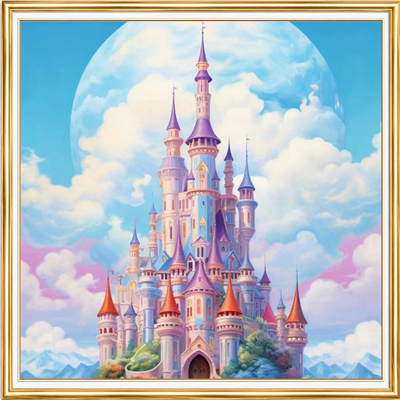 Elmas Boyama Puzzle Kit, Bulutlar Üzerinde Masal Şatosu 30x30 cm Mozaik