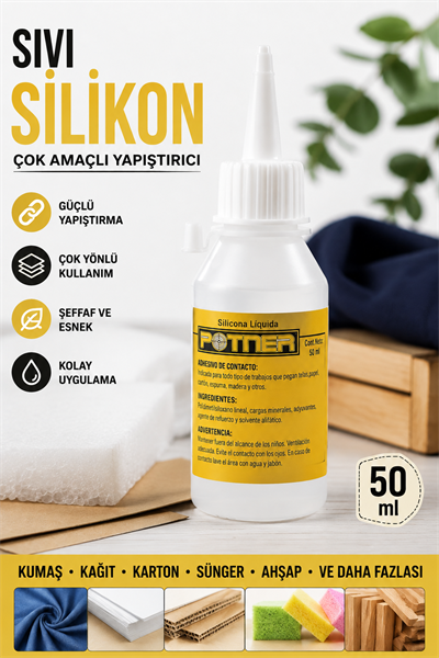 Çok Amaçlı Sıvı Silikon Yapıştırıcı 50 ml, Kumaş Yapıştırıcı Soğuk Silikon Tutkal