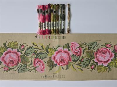 Pembe Güllü Goblen Kiti, DMC Muline İplikli Set 25x100