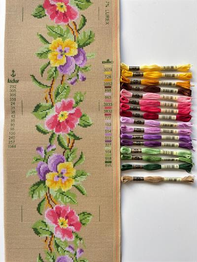 Çok Renkli Çiçek Goblen Kiti, DMC Muline İplikli Set 25x100