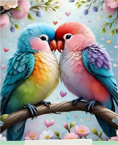 Elmas Boyama Puzzle Kit, Dal Üzerinde Aşık Muhabbet Kuşları 21x25 cm Mozaik
