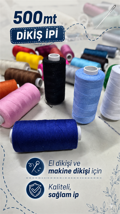 Dikiş İpi Seti, 500mt büyük makara El, Makine Dikiş İpi Sağlam Polyester İp