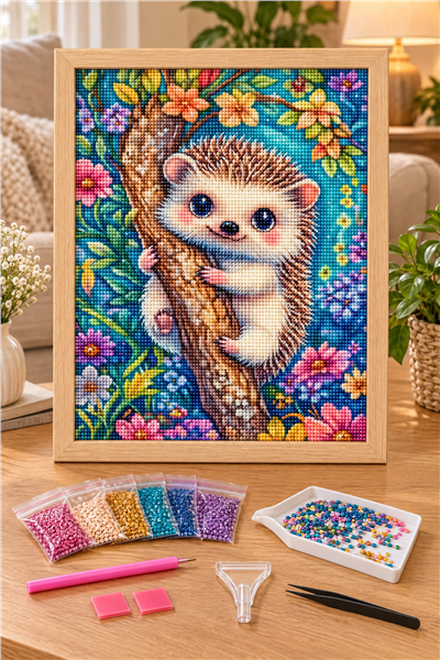 Elmas Boyama Puzzle Kit, Ağaca Sarılan Kirpi 21x25 cm Mozaik