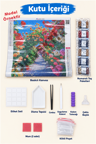 Elmas Boyama Puzzle Kit, Fenerler ve Venedik Gondolları 50x65 cm Mozaik