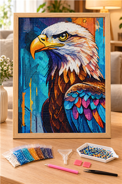 Elmas Boyama Puzzle Kit, Renkli Kartal 40x50 cm Mozaik