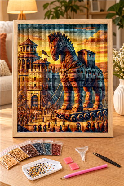 Elmas Boyama Puzzle Kit, Truva Atı 30x30 cm Mozaik