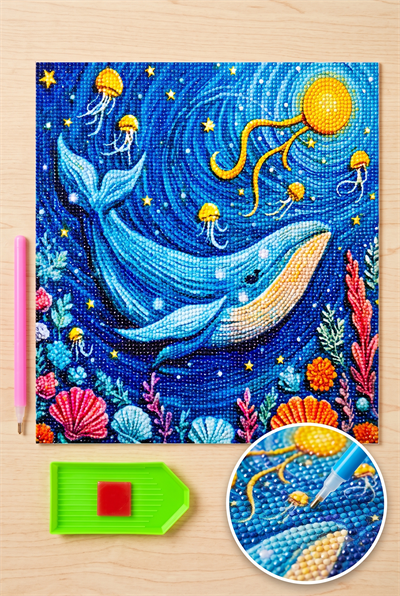 Elmas Mozaik Tablo, 30x30cm Mavi Balina Boncuk Yapıştırma Kiti  