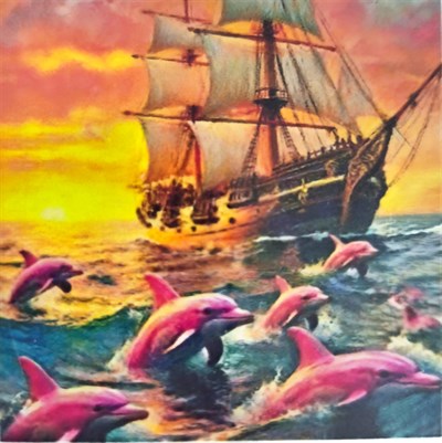 Elmas Mozaik Tablo, 30x30cm Yelkenli Ve Pembe Yunuslar Boncuk Yapıştırma Kiti  