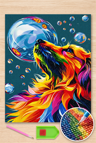 Elmas Mozaik Tablo, 30x40 Renkli Köpek Boncuk Yapıştırma Kiti  