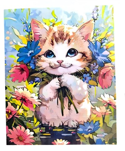 Elmas Mozaik Tablo, 30x40  Sevimli Kedi Boncuk Yapıştırma Kiti  