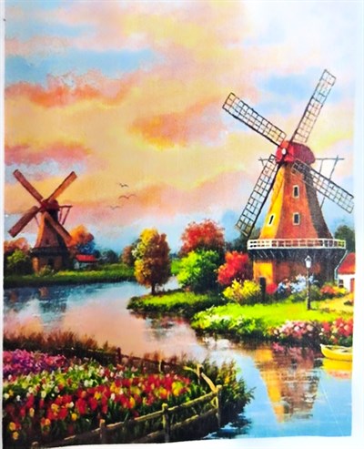 Elmas Mozaik Tablo, 30x40  Yel Değirmeni Boncuk Yapıştırma Kiti  