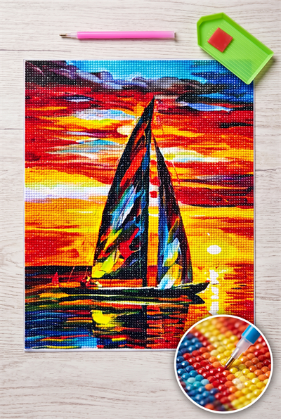 Elmas Mozaik Tablo, 30x40  Yelkenli Boncuk Yapıştırma Kiti  